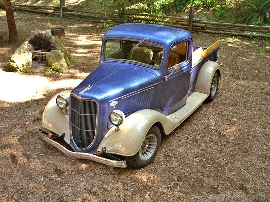 blue vintage pickup truck