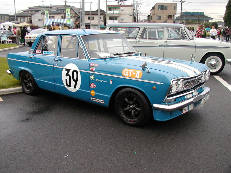 Blue vintage race car at show