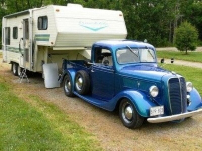 Blue Vintage Truck with Camper