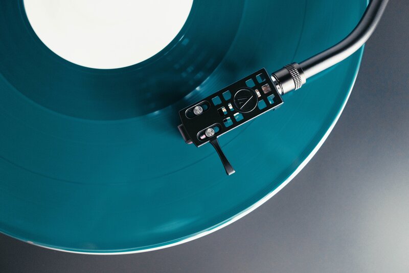 blue vinyl record playing