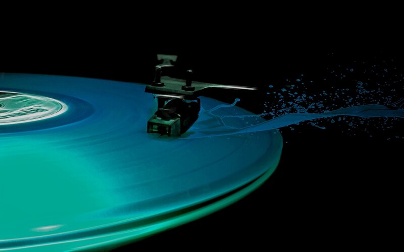 blue vinyl record spinning