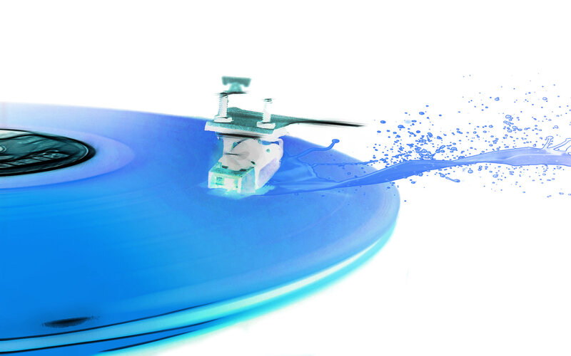blue vinyl record splashing
