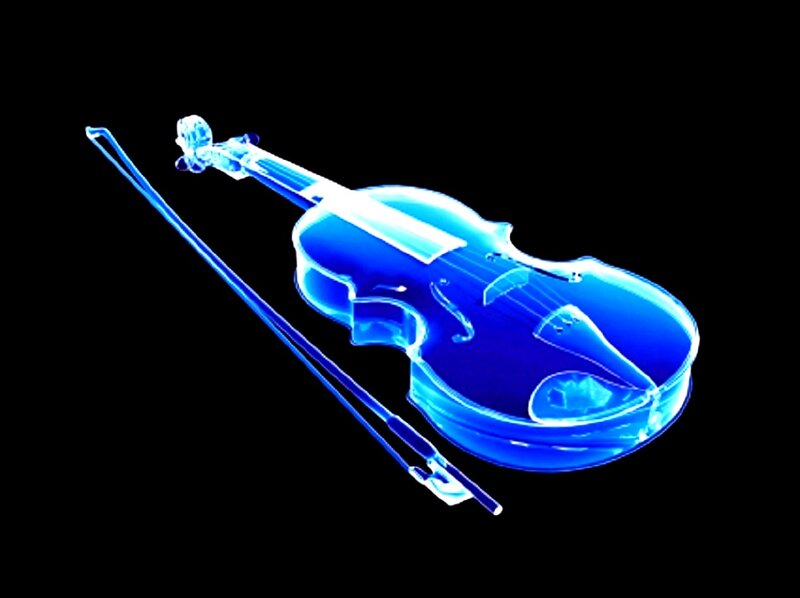 Blue Violin and Bow — Dramatic