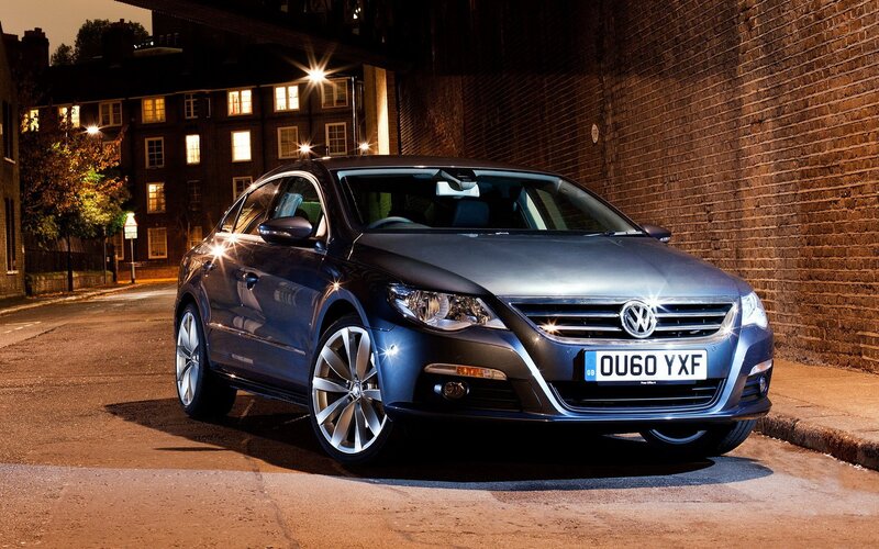 Blue Volkswagen CC at night