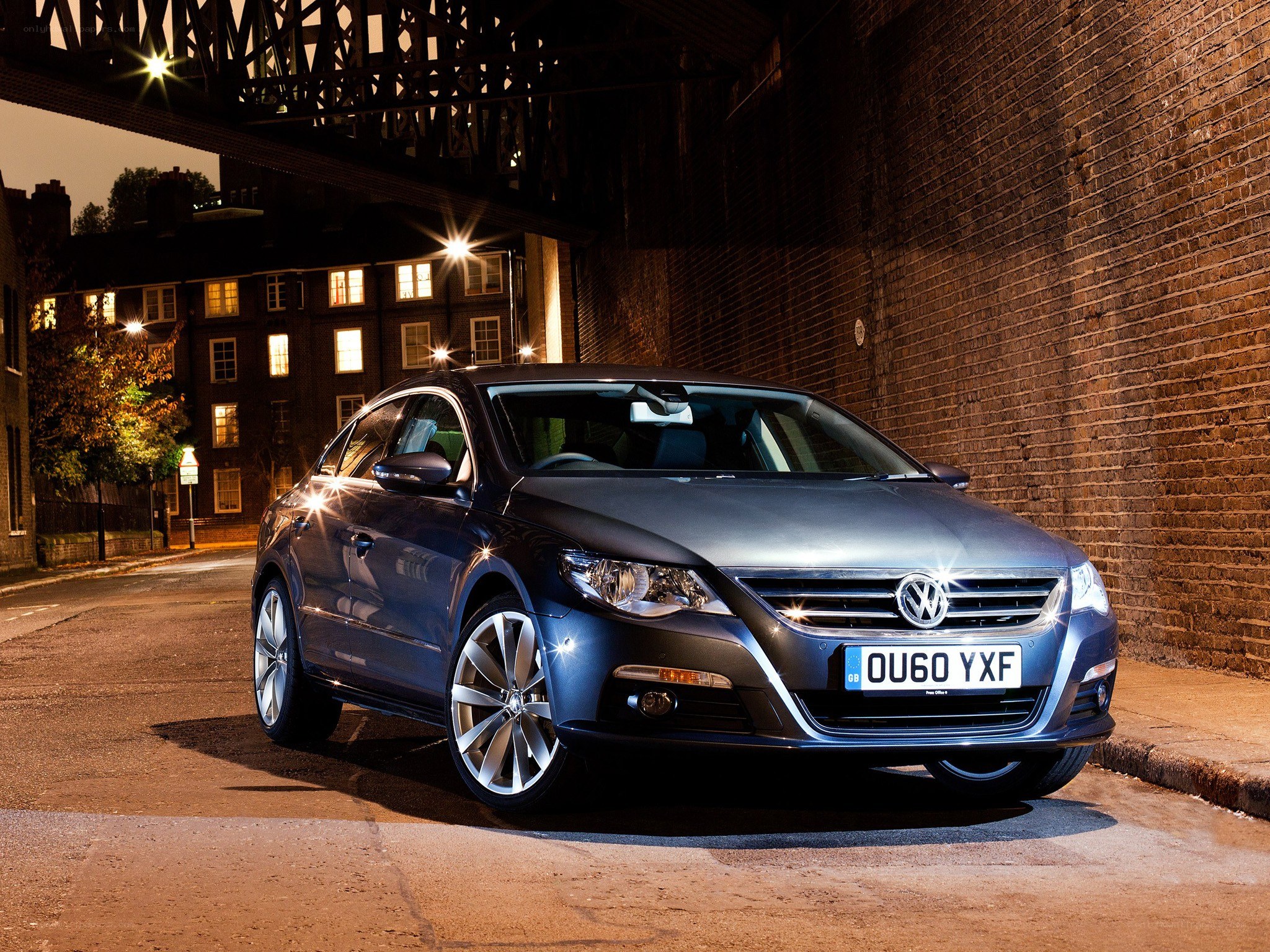 Blue Volkswagen CC at night