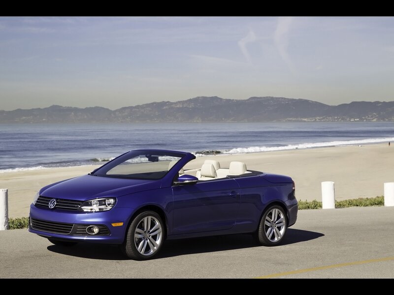Blue Volkswagen Convertible on Beach