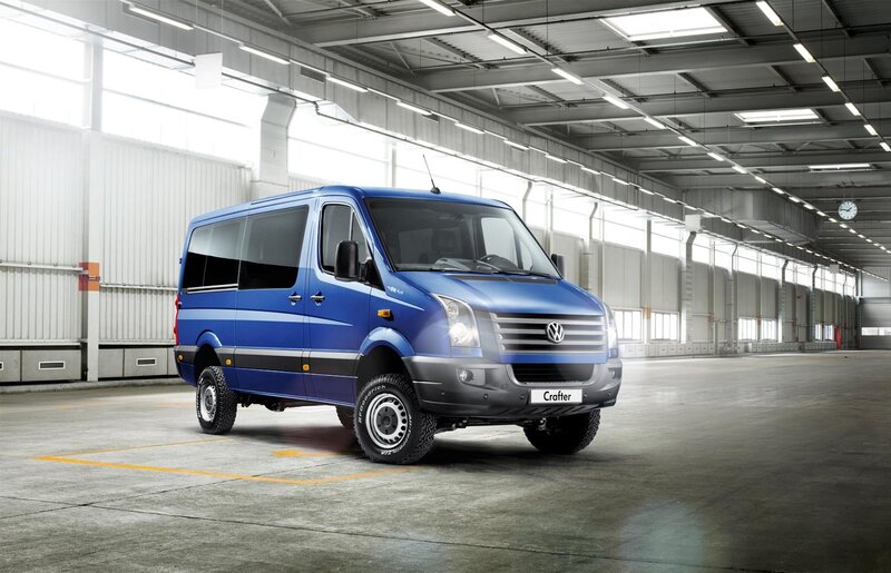 Blue Volkswagen Crafter van