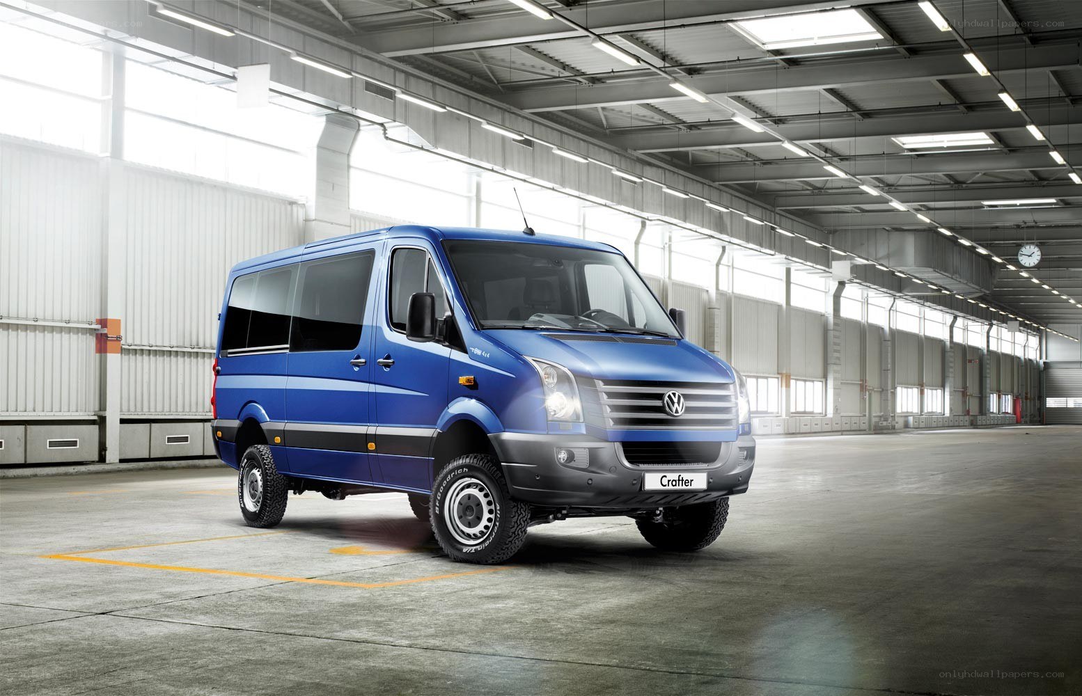 Blue Volkswagen Crafter van