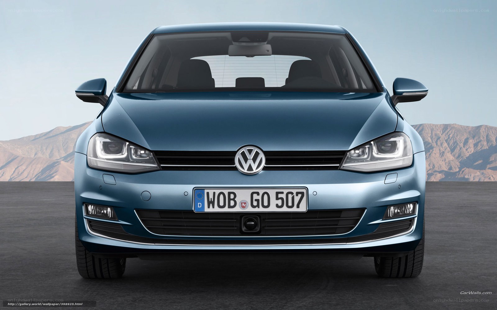 Blue Volkswagen Golf front view