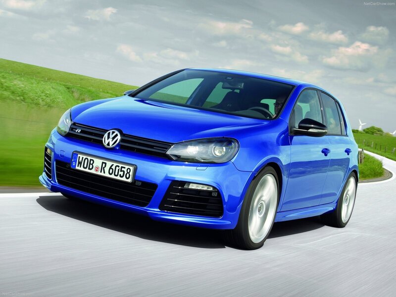 blue volkswagen golf r in motion