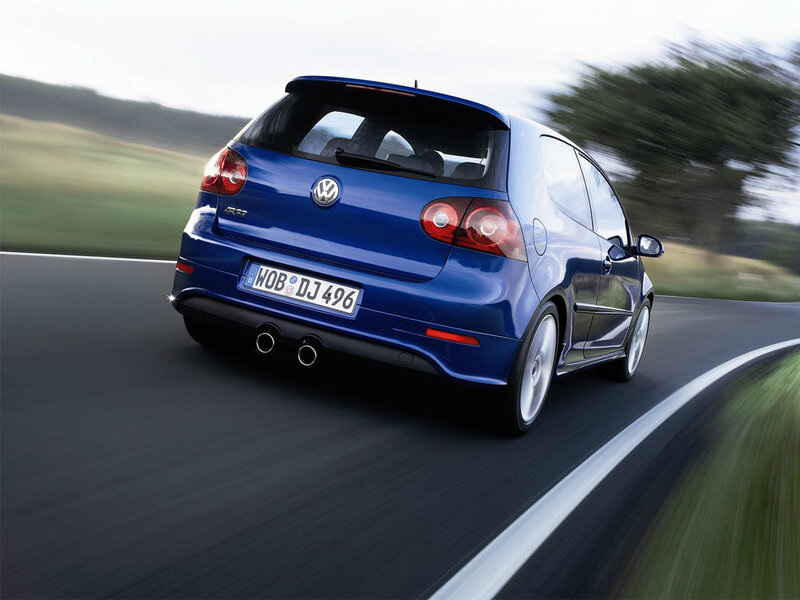 blue volkswagen golf r32 driving
