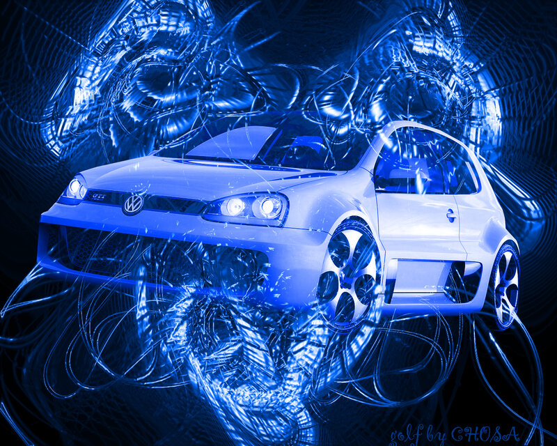 Blue Volkswagen GTI car