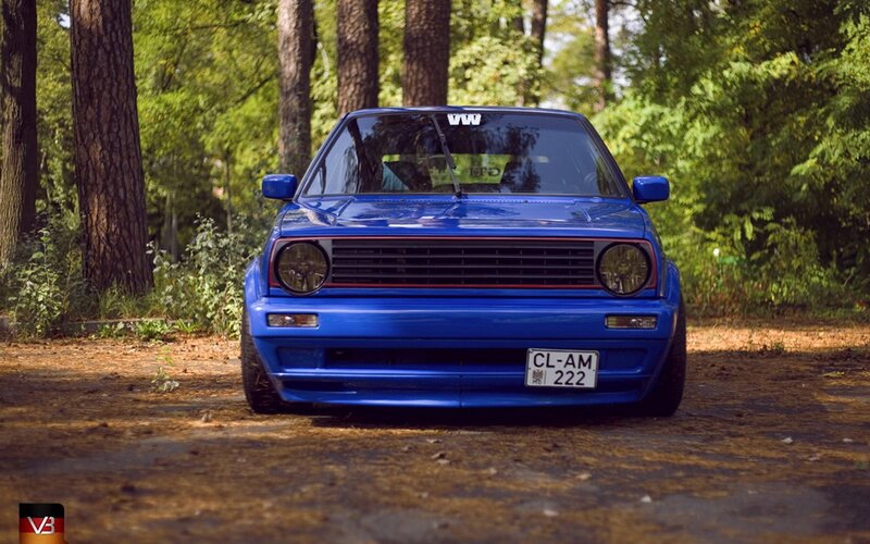 Blue Volkswagen in forest