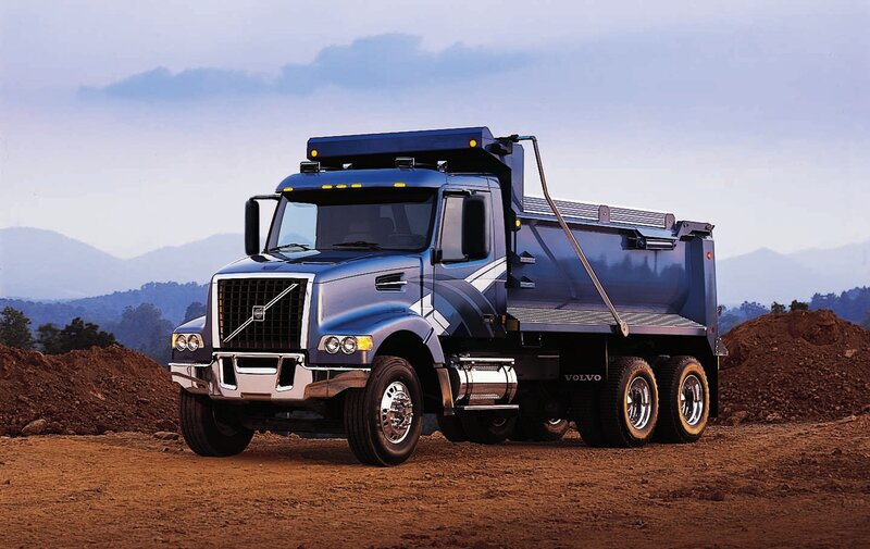 blue volvo dump truck