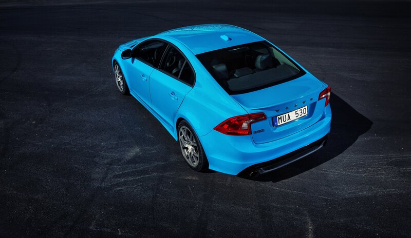 blue volvo sedan from above