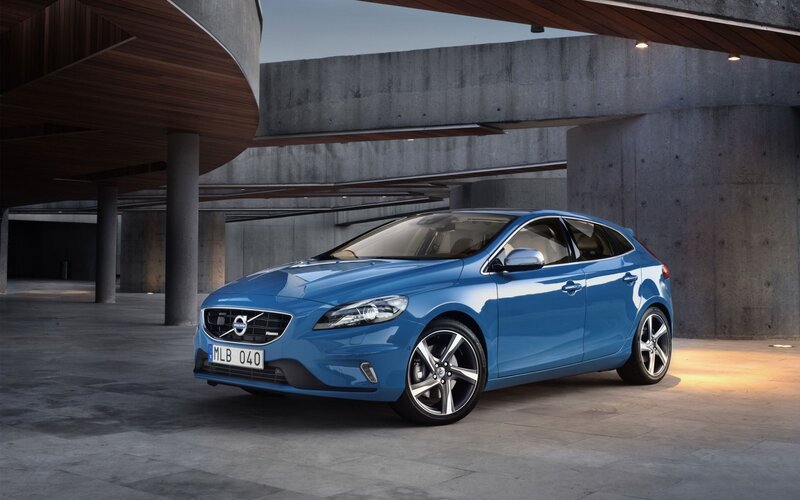 Blue Volvo V40 parked in garage