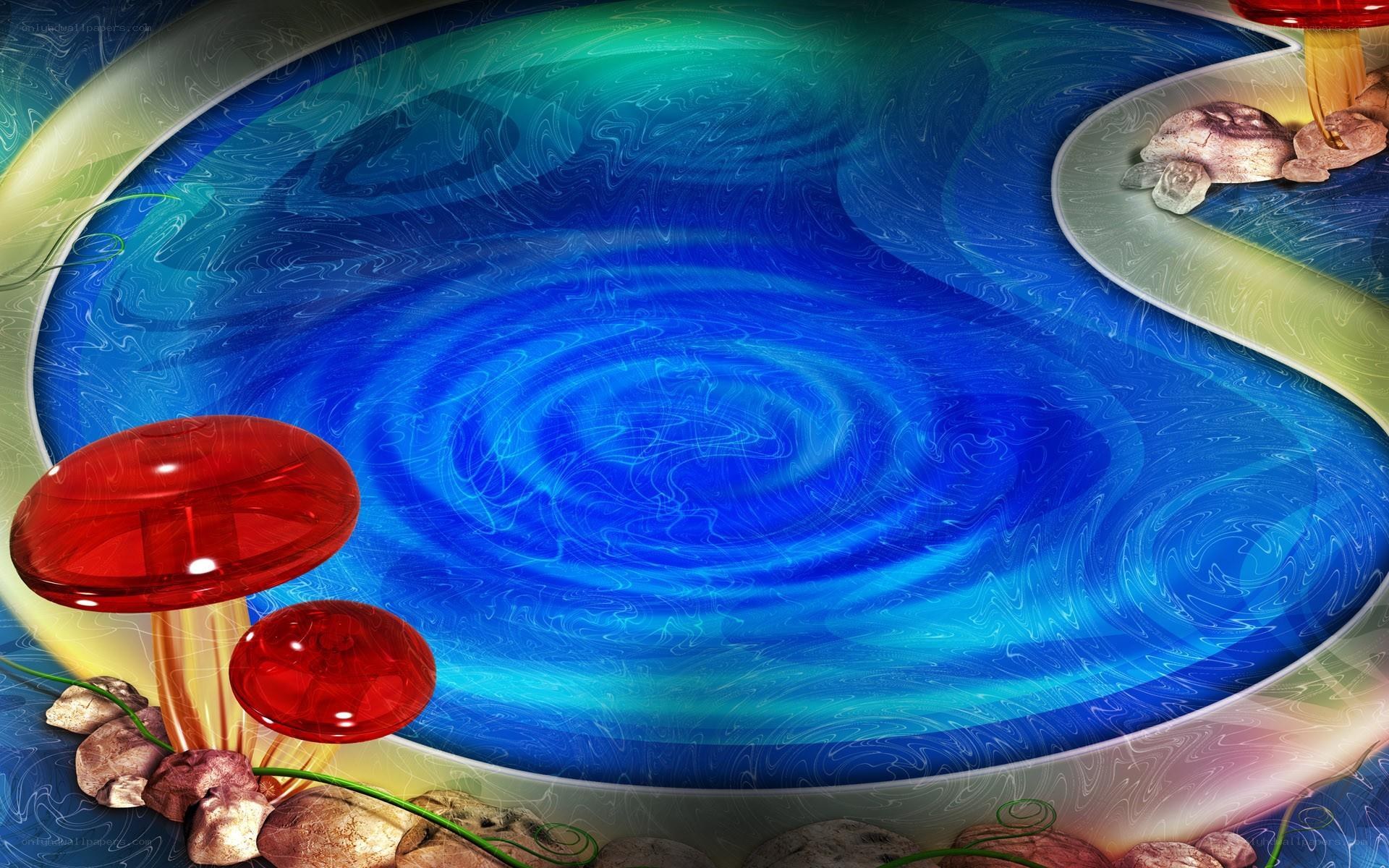 Blue vortex with red mushrooms
