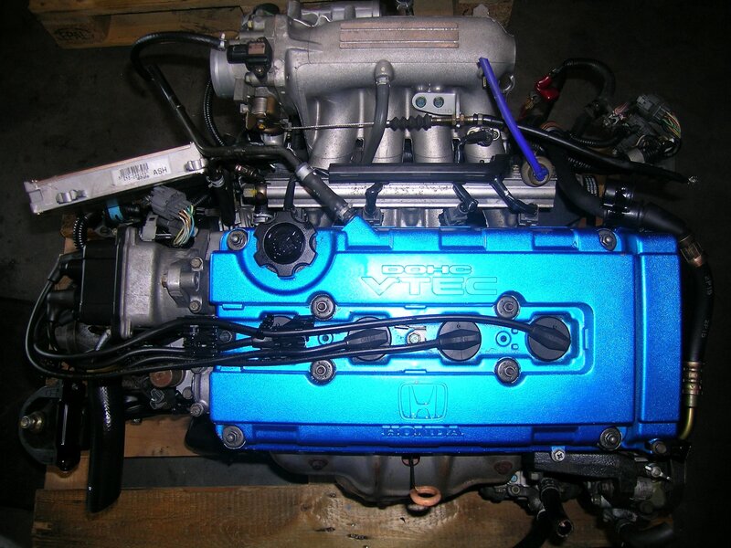 blue vtec engine on display
