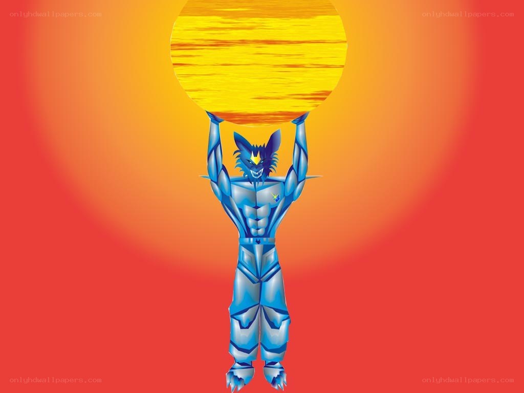 Blue warrior holding the sun