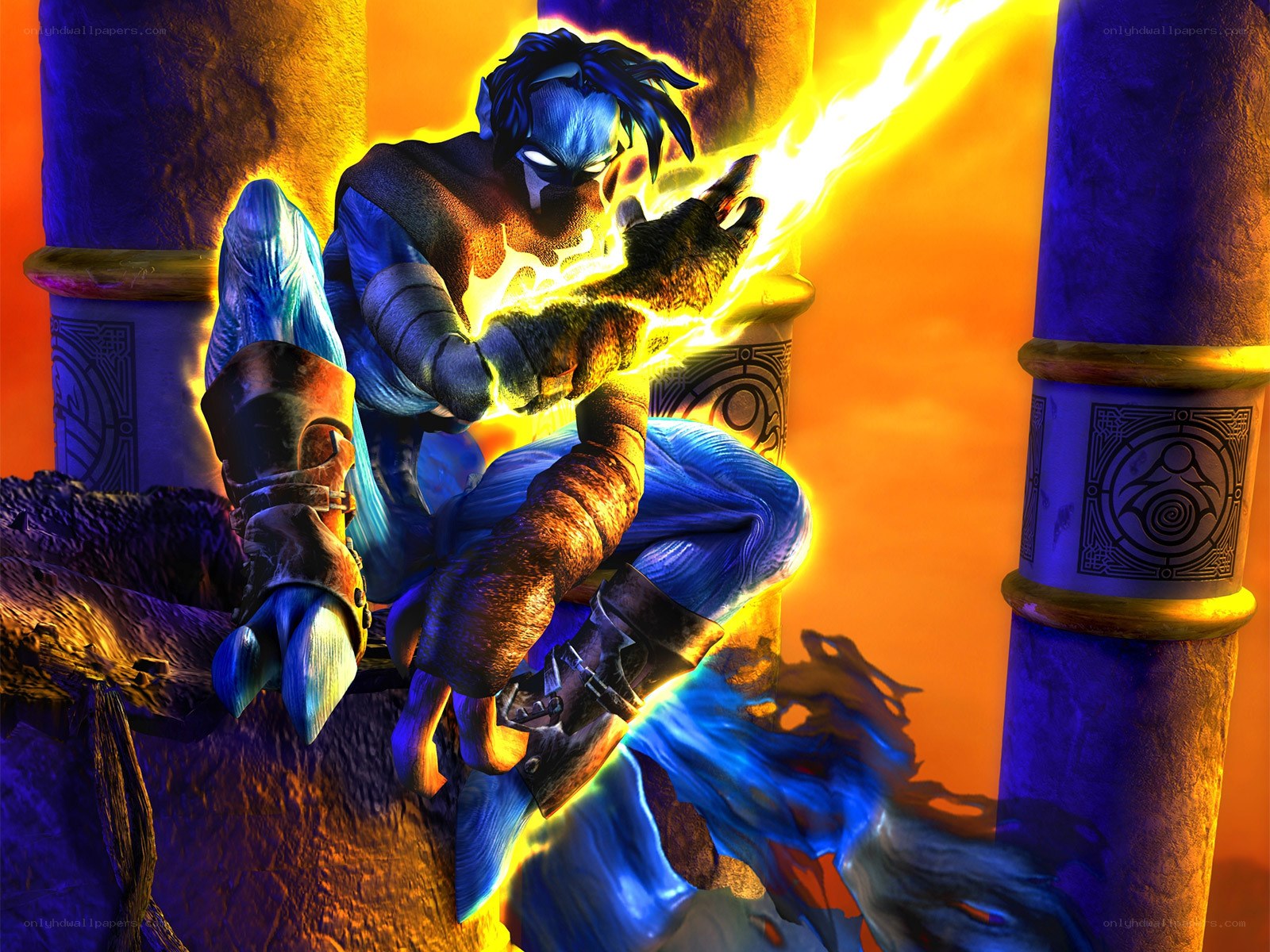 blue warrior with lightning