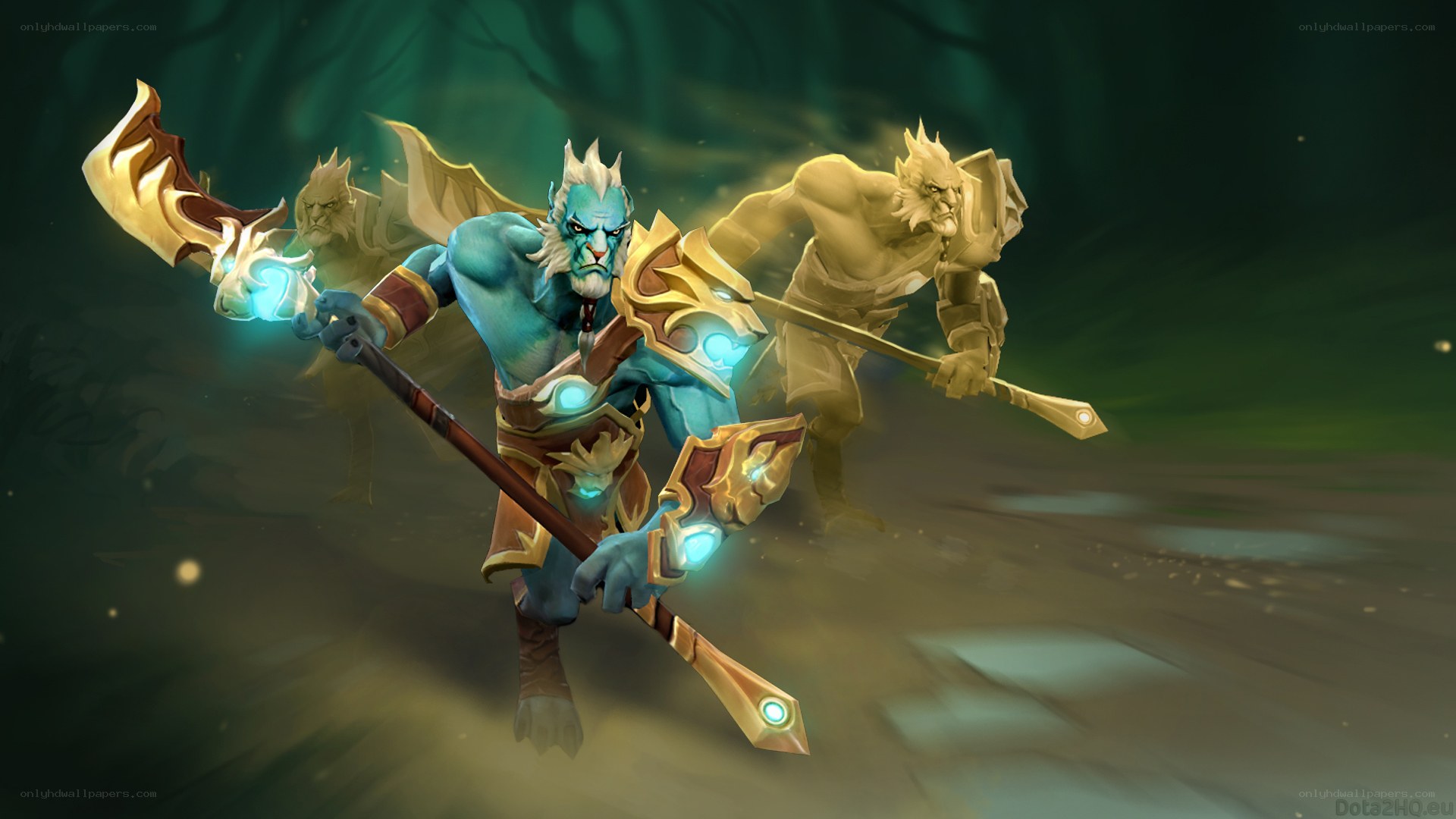 Blue warrior with staff