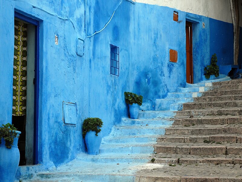 blue-washed alley in a medina