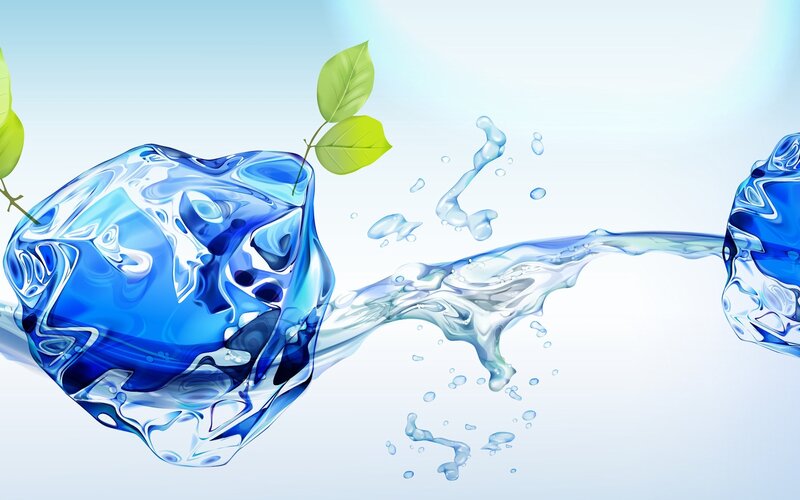 Blue water and green leaves