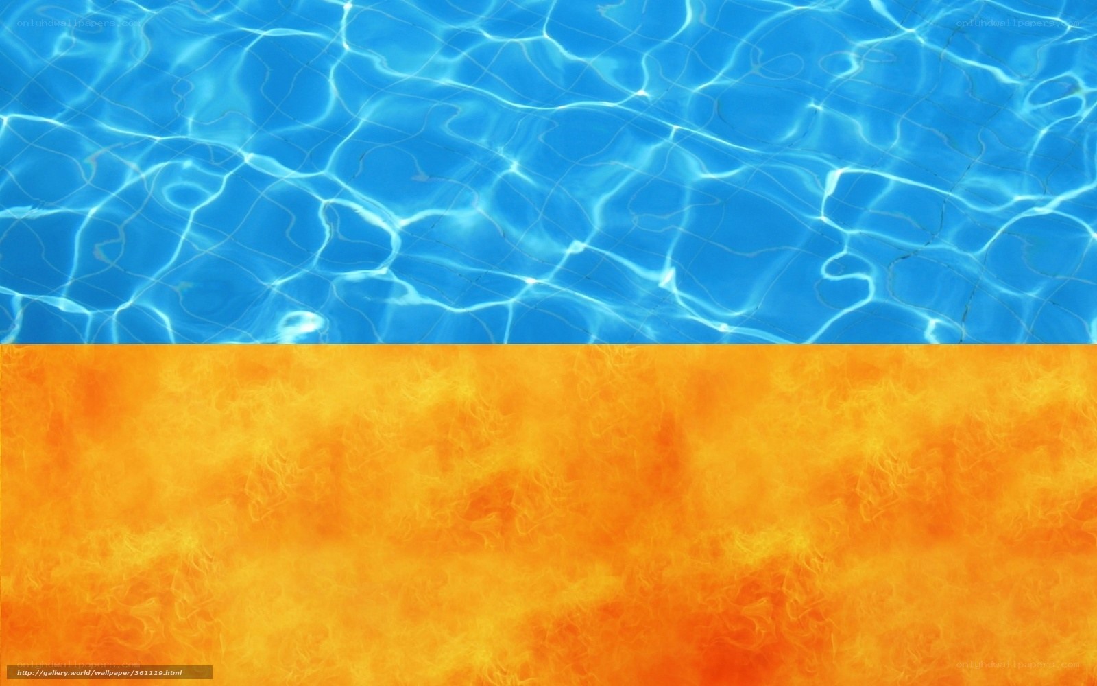 blue water and orange fire