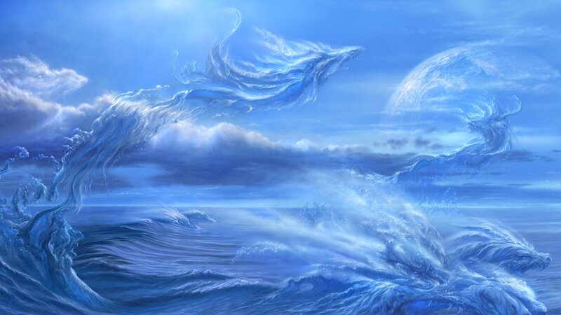 Blue Water Dragons — Dramatic, Digital Art