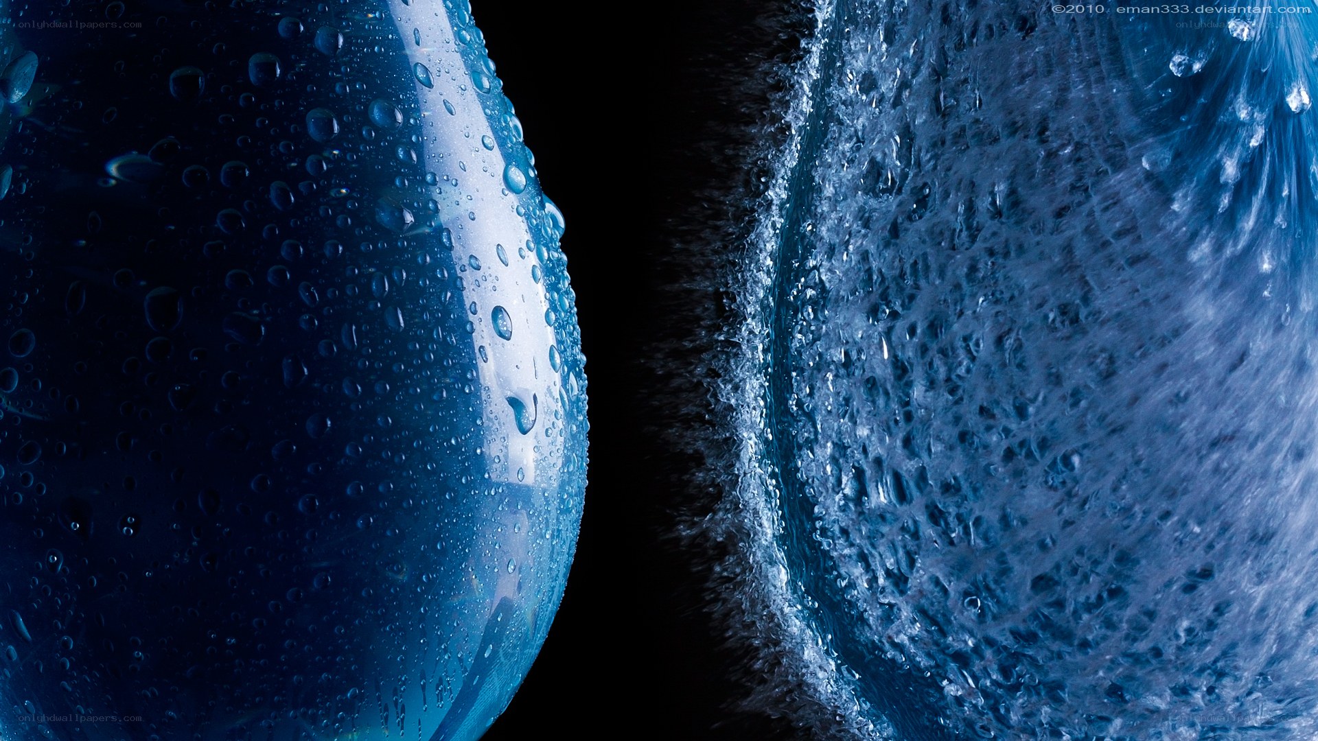Blue water droplet and splash