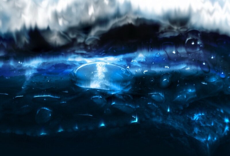 Blue Water Droplets — Dramatic, Digital Art
