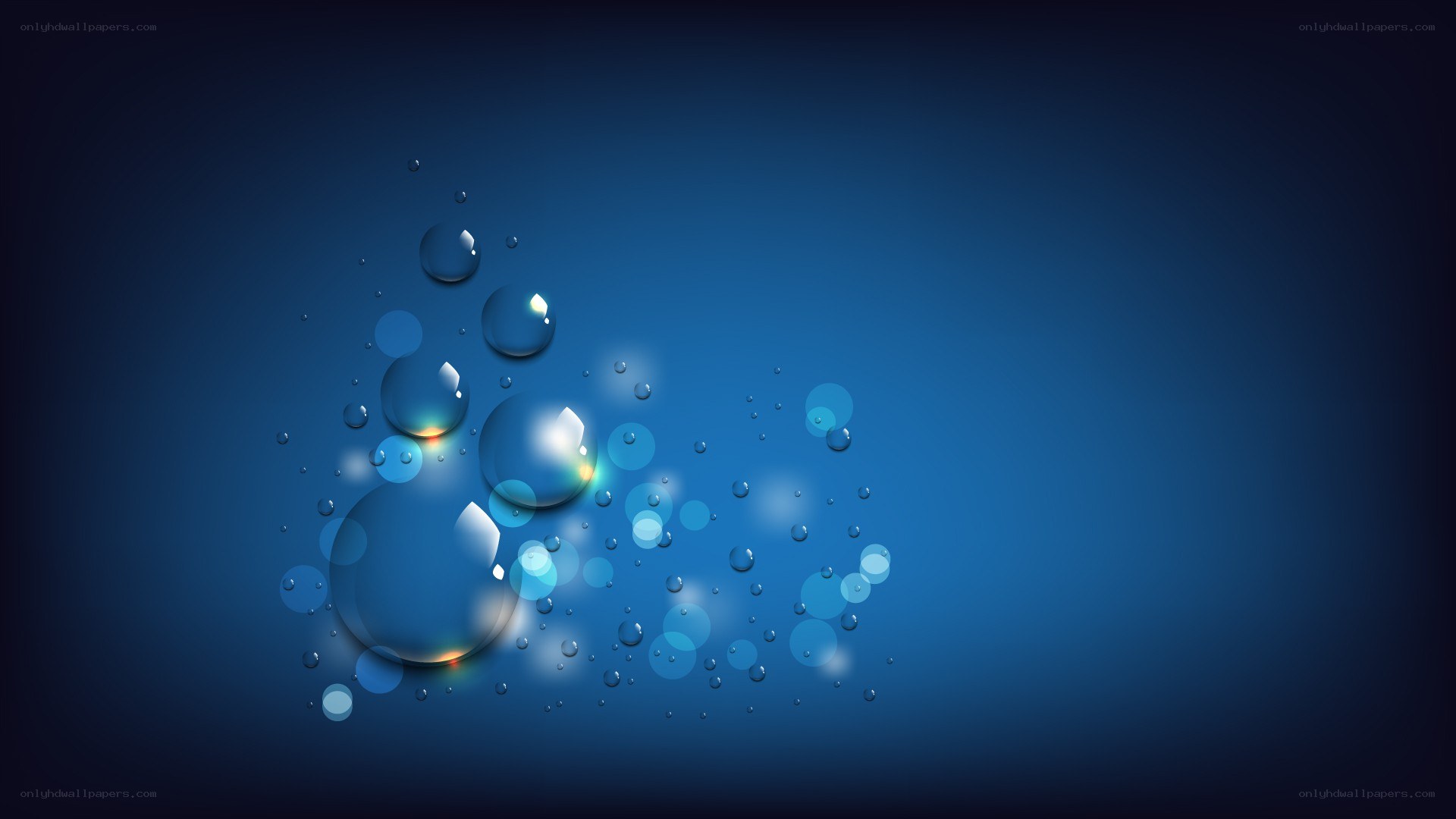 blue water droplets on dark background