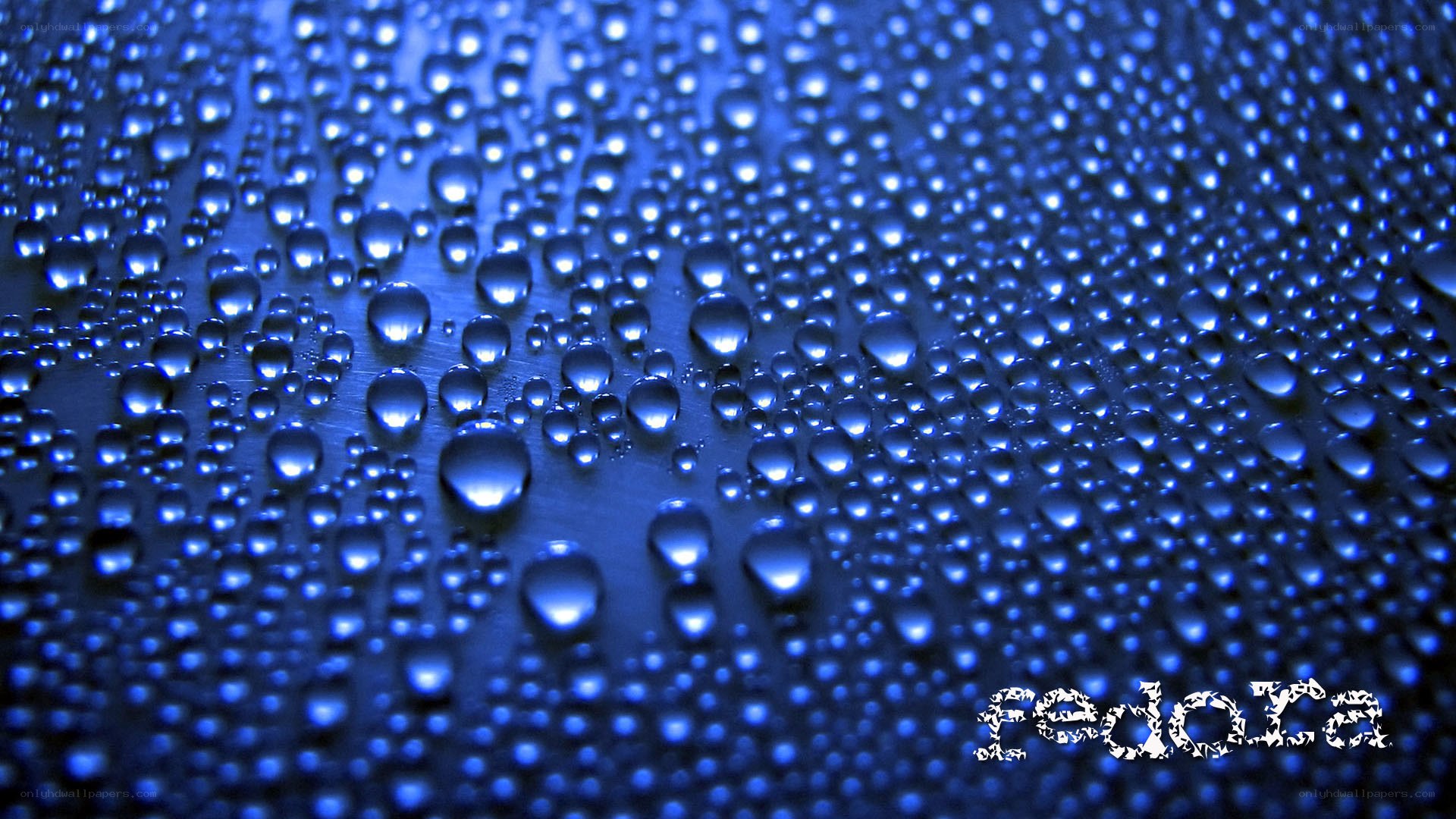 Blue water droplets on surface