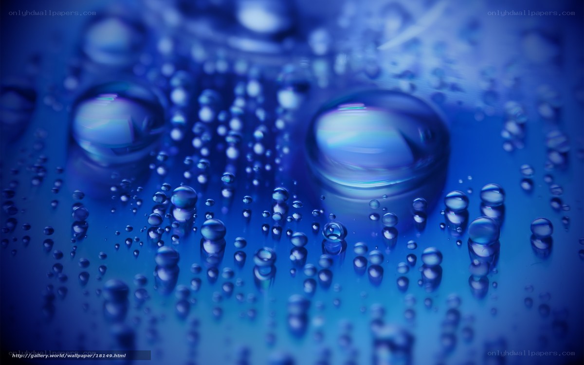 Blue water droplets on surface