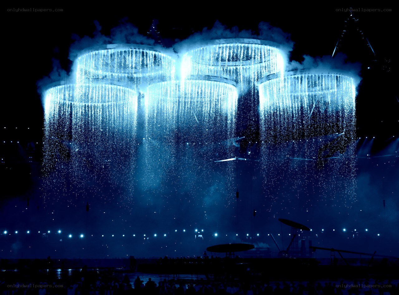 Blue water fountain display