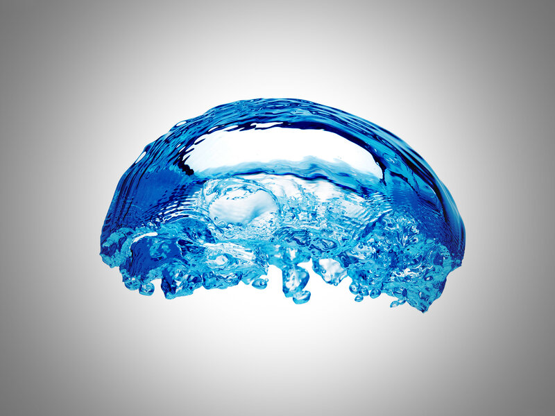 Blue Water Splash — Dynamic, Photograph, Bubbles, Light