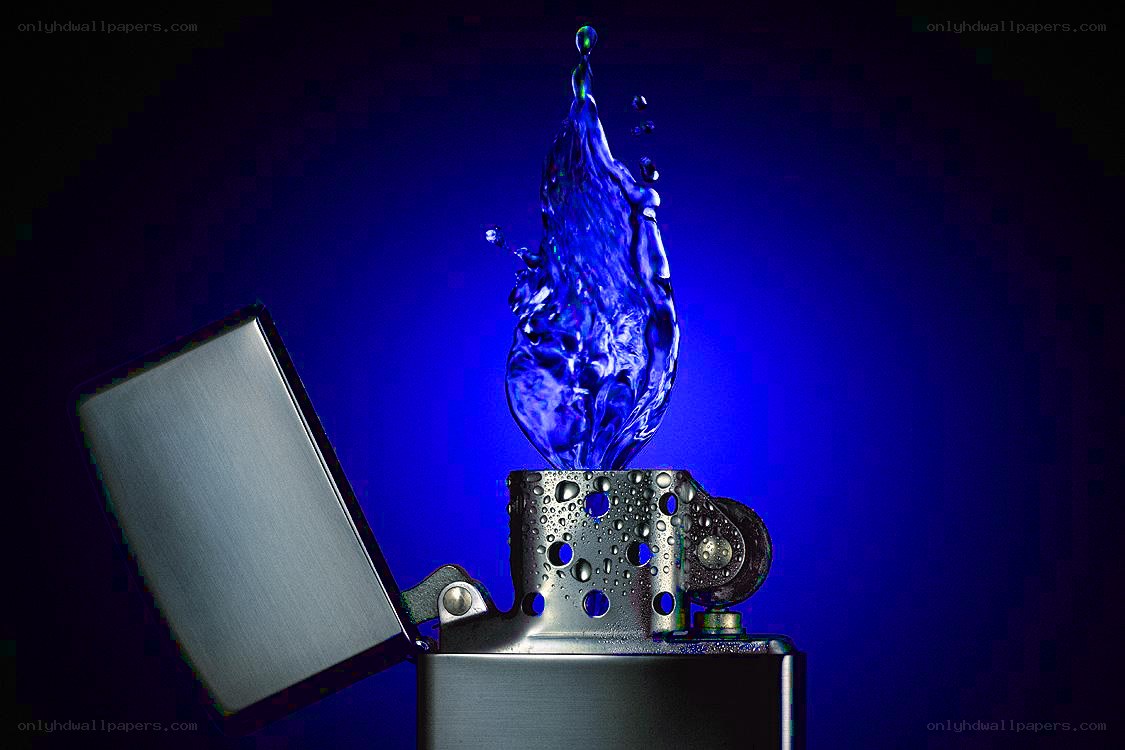 Blue water splash from lighter
