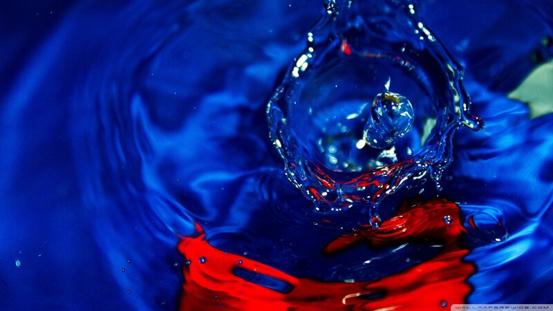 blue water splash with red accent