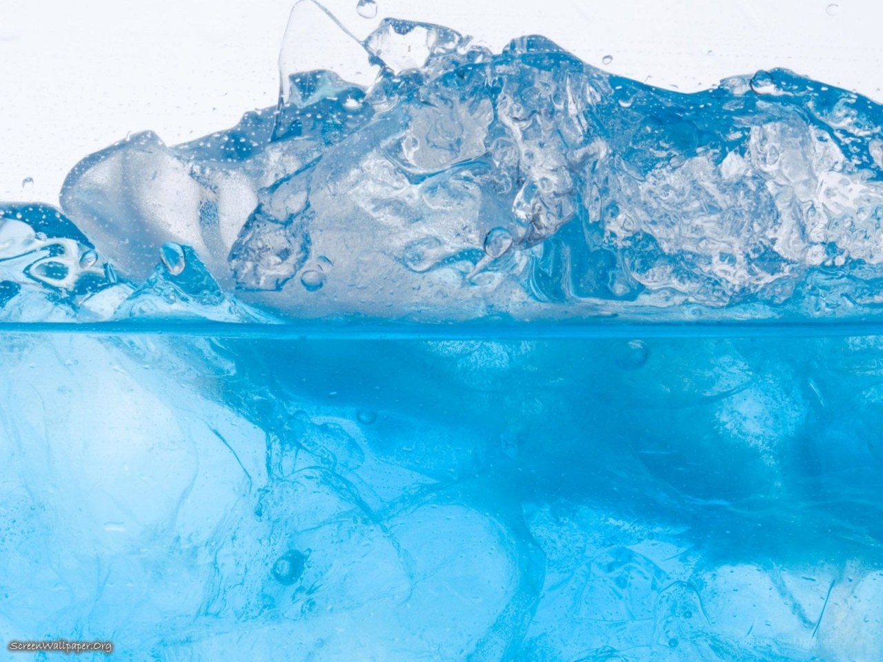 Blue water splashing over ice