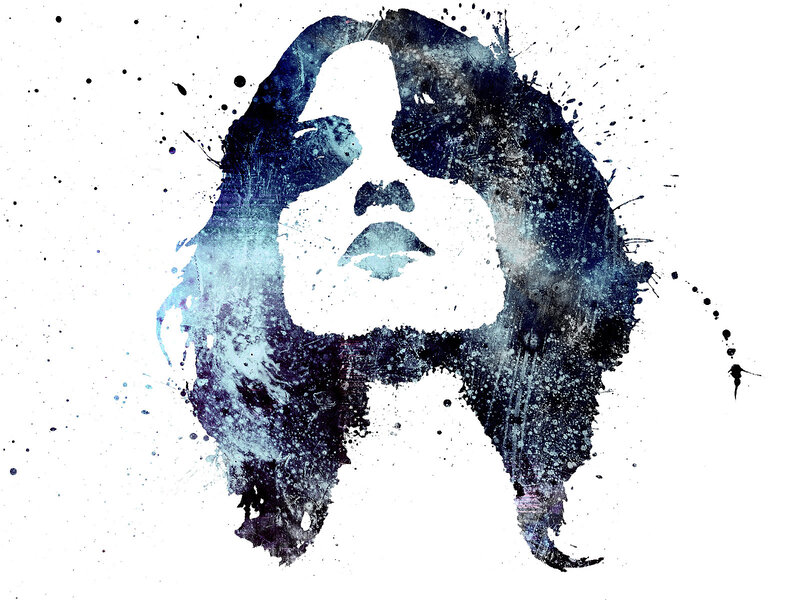 blue watercolor portrait of a woman