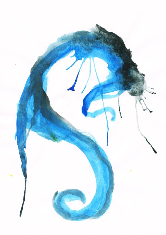 blue watercolor seahorse