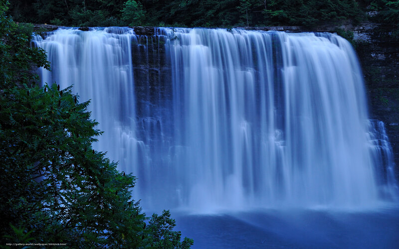 Blue waterfall at dusk