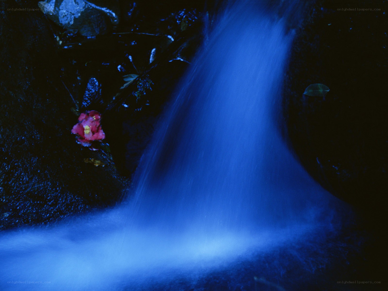 Blue waterfall at night