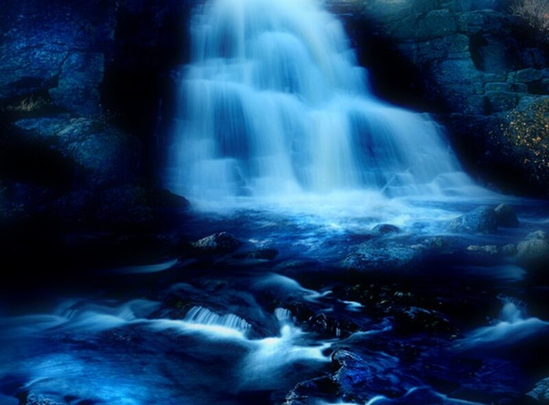 Blue waterfall at night