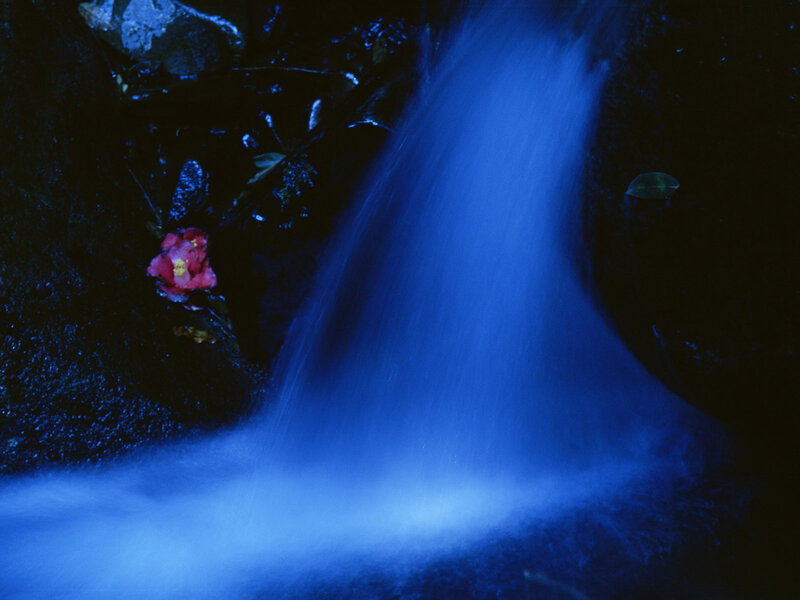 Blue Waterfall at Night — Serene, Photograph