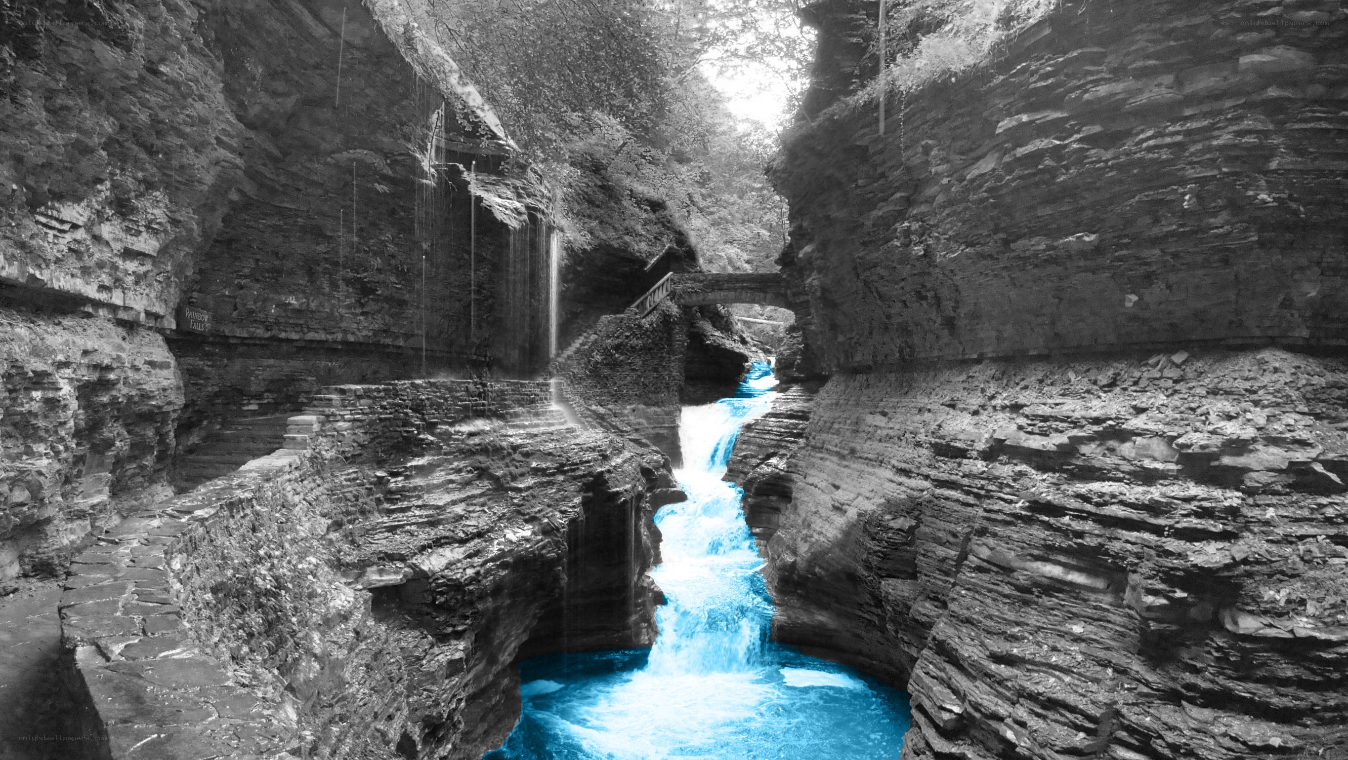 Blue Waterfall in a Canyon