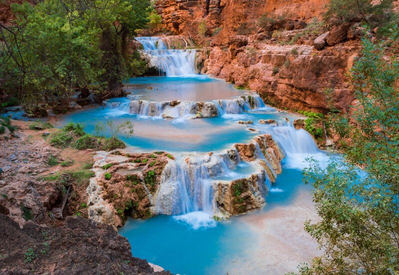 Blue Waterfall in Canyon — Serene