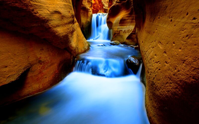 Blue Waterfall in Canyon