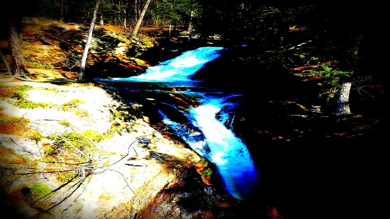 Blue Waterfall in Forest — Dramatic