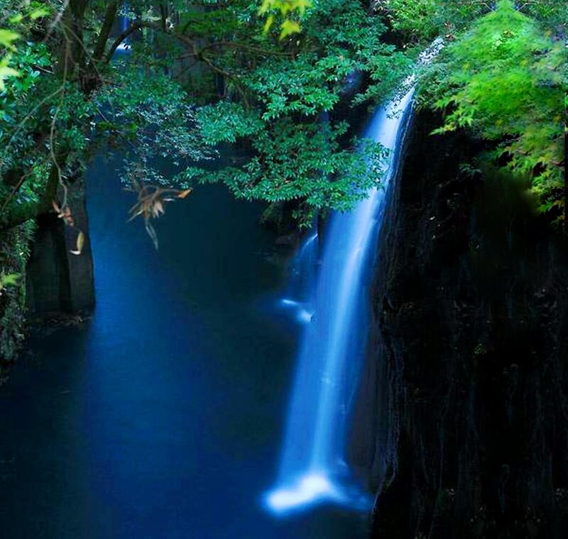 Blue Waterfall in Forest — Serene, Photograph